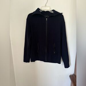 Zara men wool blend navy full zip cardigan with pockets size XL